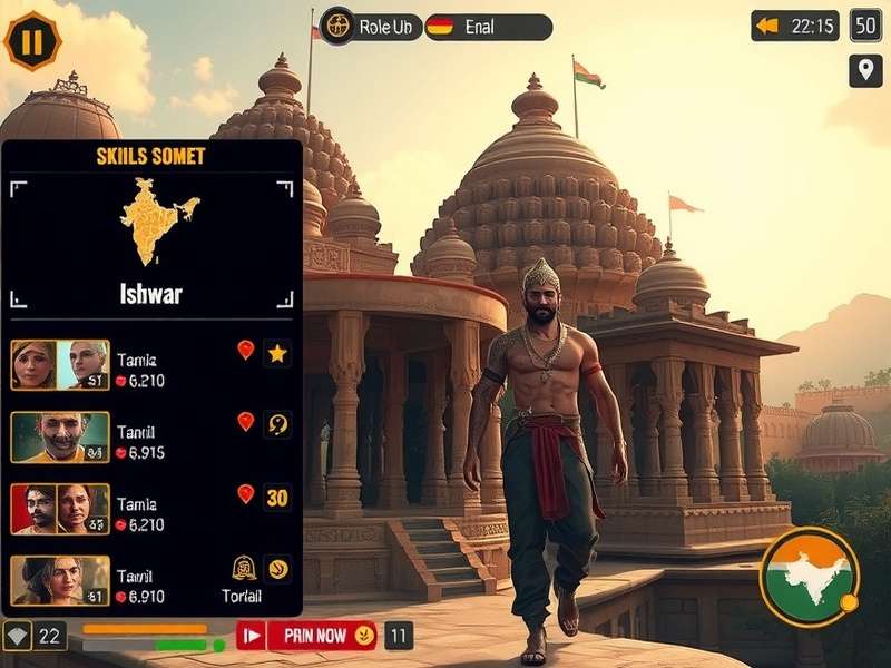 Indomitable Ishwar gameplay screenshot showing character in ancient Indian temple